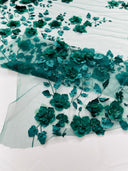 Orquidia 3D Floral Design Embroidered With Pearls Lace Fabric - 3D Floral Mesh Lace, 54" Width (1 Yard)