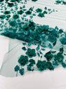 Orquidia 3D Floral Design Embroidered With Pearls Lace Fabric - 3D Floral Mesh Lace, 54" Width (1 Yard)