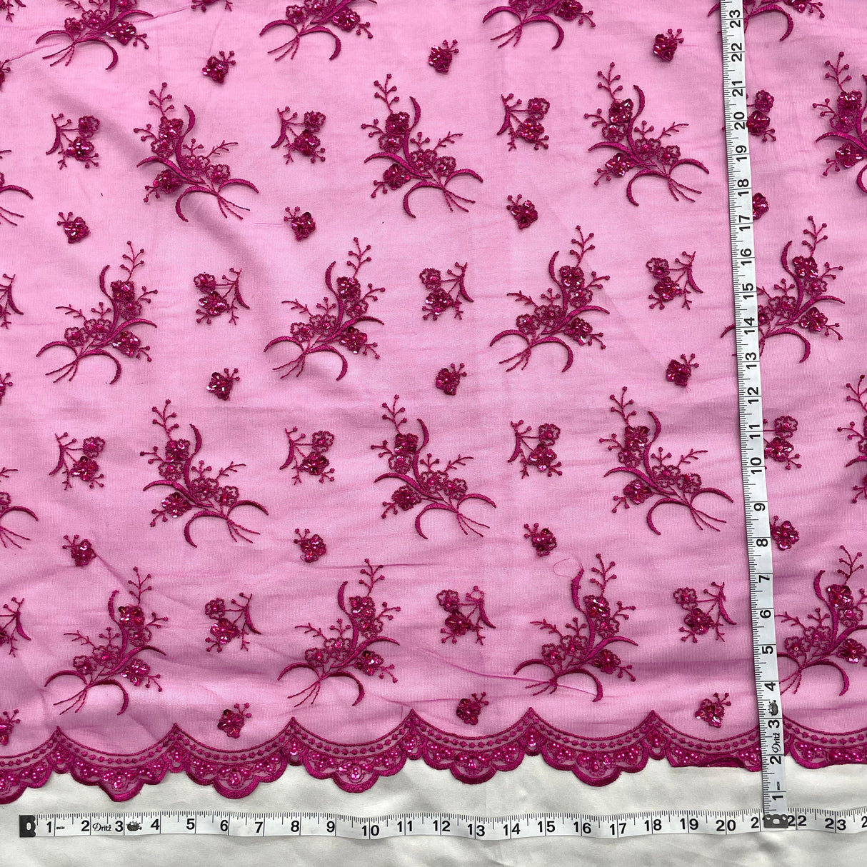 Beaded Lace Fabric on Polyester Net Mesh