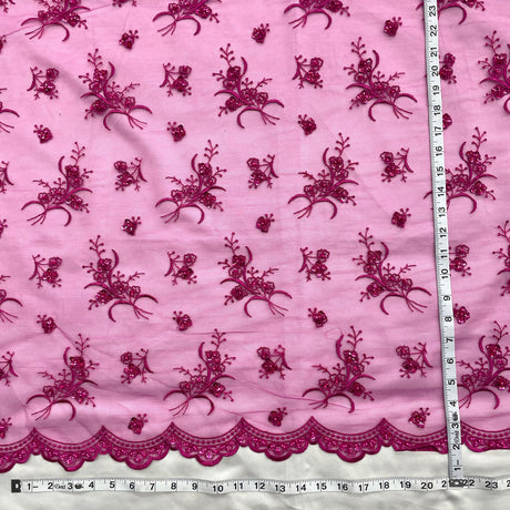 Beaded Lace Fabric on Polyester Net Mesh