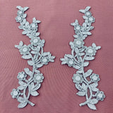 1 Pair Beaded & Corded Floral Lace Applique Embroidered on 100% Polyester Mesh 10" x 3" Each Side