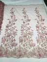 Princess 3D Floral Lace Polyester Fabric - Beaded Mesh Lace, 50" Width (1 Yard)