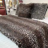 Leopard Cheetah Jaguar Animal Print Faux Fur Fabric - Brown Animal Print, 104" X 93" (Cal King/Eastern King)