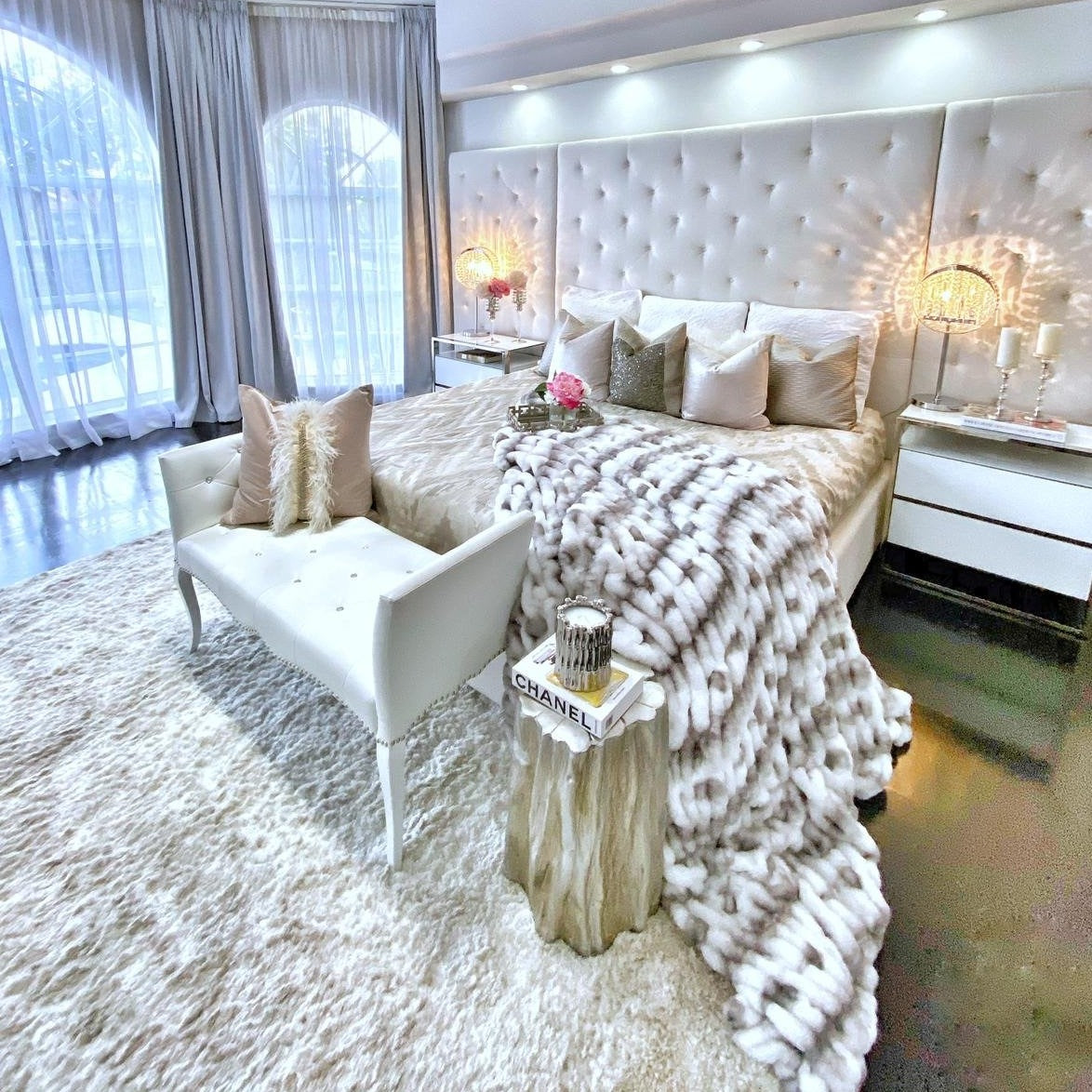 Braided Look Fluffy Soft Faux Fur Fabric - Gray White Braided Look, 104" X 93" (Cal King/Eastern King)