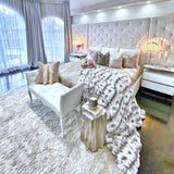 Braided Look Fluffy Soft Faux Fur Fabric - Gray White Braided Look, 104" X 93" (Cal King/Eastern King)