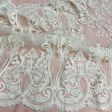 1 Yard Beaded & Corded Bridal Lace Fabric Embroidered on 100% Polyester Net Mesh | Lace USA - 97206W-HB - Ivory