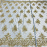 1 Yard Exquisite Beaded and Corded Lace Fabric Embroidered on Polyester Net Mesh