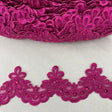 Beaded Lace Trimming Embroidered On 100 Percent Polyester Organza Fabric - Fuchsia, Lilac, Plum, Purple, Turquoise, 3" Width (1 Yard)