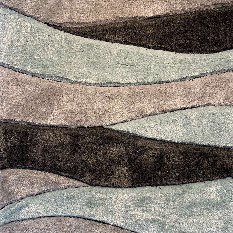 Touch Of Aqua Gray Silver Shag Area Rug Polyester Fabric - Plush Fluffy Shine 3D Stone Design, 2" Pile Height (2 Sizes)