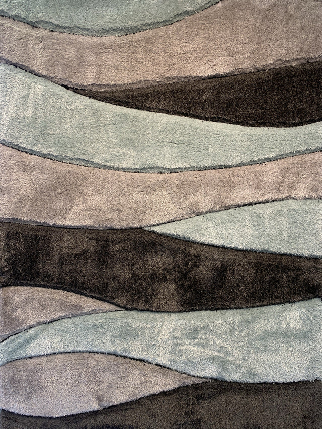 Touch Of Aqua Gray Silver Shag Area Rug Polyester Fabric - Plush Fluffy Shine 3D Stone Design, 2" Pile Height (2 Sizes)