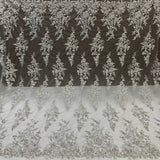 1 Yard Beaded & Sequined Lace Fabric Embroidered on 100% Polyester Net Mesh