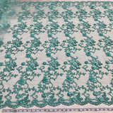 1 Yard Beaded 3D Floral Lace Fabric Embroidered on 100 Percent Polyester Net Mesh White 52 inch Width