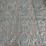 1 Yard Elegant Corded Bridal Lace Fabric Embroidered on Polyester Net Mesh