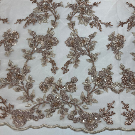 Beaded Lace Fabric on Polyester Net Mesh