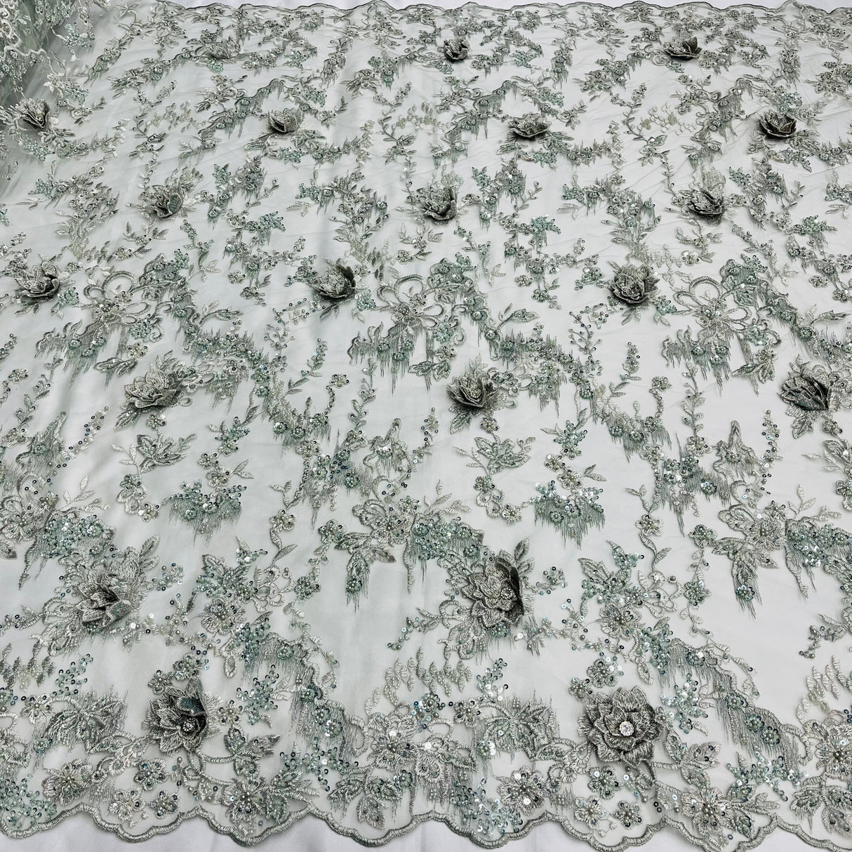 3D Floral Beaded Lace Mesh