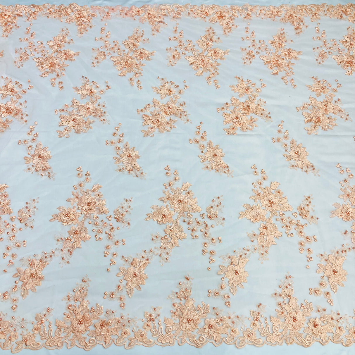 Beaded 3D Floral Lace Fabric