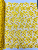 Estrella Corded Flowers Embroider With Sequins Mesh Lace Fabric - Floral Embroidered, Double Scallop, 50-54" Width, 36" Length (1 Yard)