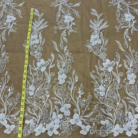 Beaded Lace Fabric on Polyester Net Mesh 54"