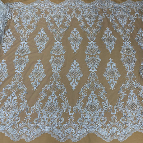 Beaded Lace Fabric on Polyester Net Mesh