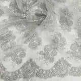Corded Bridal Lace Fabric 50" Embroidered Polyester Net Mesh