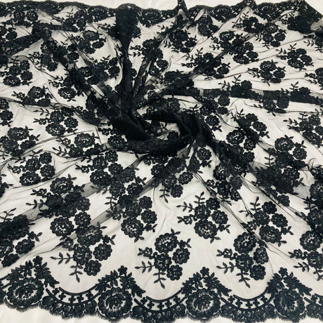 Corded Bridal Lace Polyester Fabric - Embroidered Net Mesh, 50" Width (1 Yard)