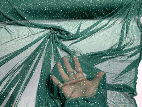 Sheer All Over AB Rhinestones Stretch Power Mesh Fabric - Colorful Rhinestone Embellishment, 58IN WIDTH (1 Yard)