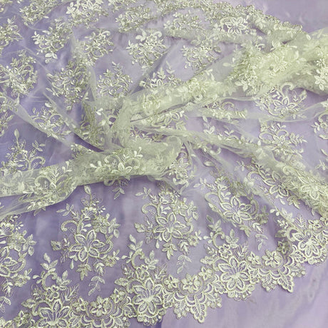 1 Yard Corded Bridal Lace Fabric Embroidered on 100% Polyester Net Mesh Gold 54" Wide