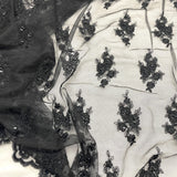 Beaded Corded Lace Fabric on Polyester Net Mesh