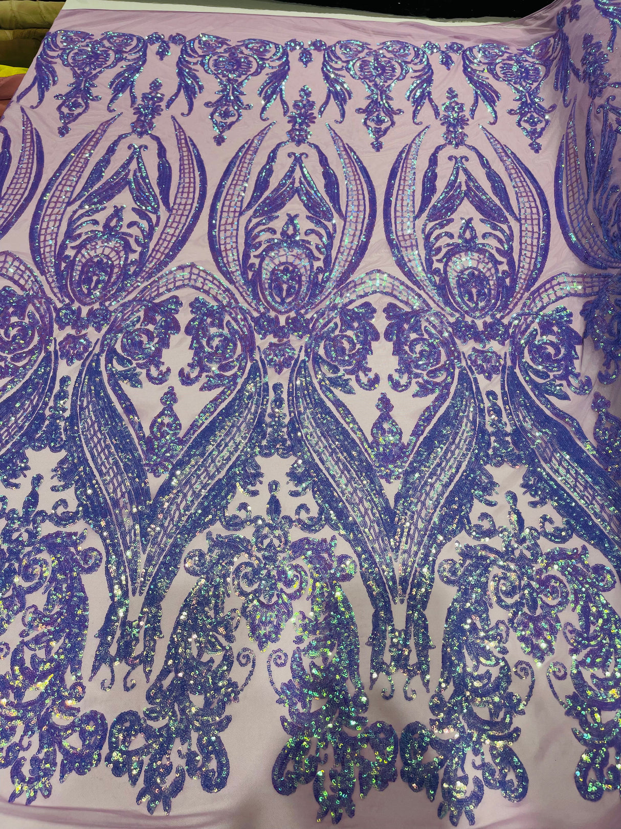 Big Sequin Damask Polyester Fabric - Damask Sequin Mesh, 54" Width (1 Yard)