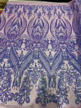 Big Sequin Damask Polyester Fabric - Damask Sequin Mesh, 54" Width (1 Yard)