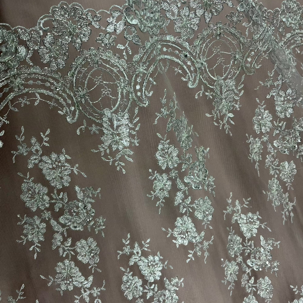 Beaded Corded Bridal Lace Mesh
