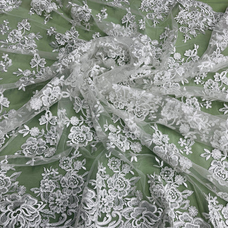 Embroidered Corded Bridal Lace White