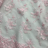 Embroidered Lace Fabric on Polyester Net Mesh
