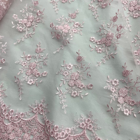 Embroidered Lace Fabric on Polyester Net Mesh