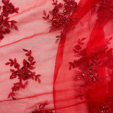 1 Yard Luxurious Beaded & Corded Bridal Lace Fabric Embroidered on Polyester Net Mesh – 54"