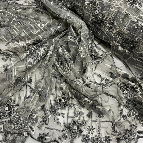 Beaded Rhinestone 3D Floral Lace