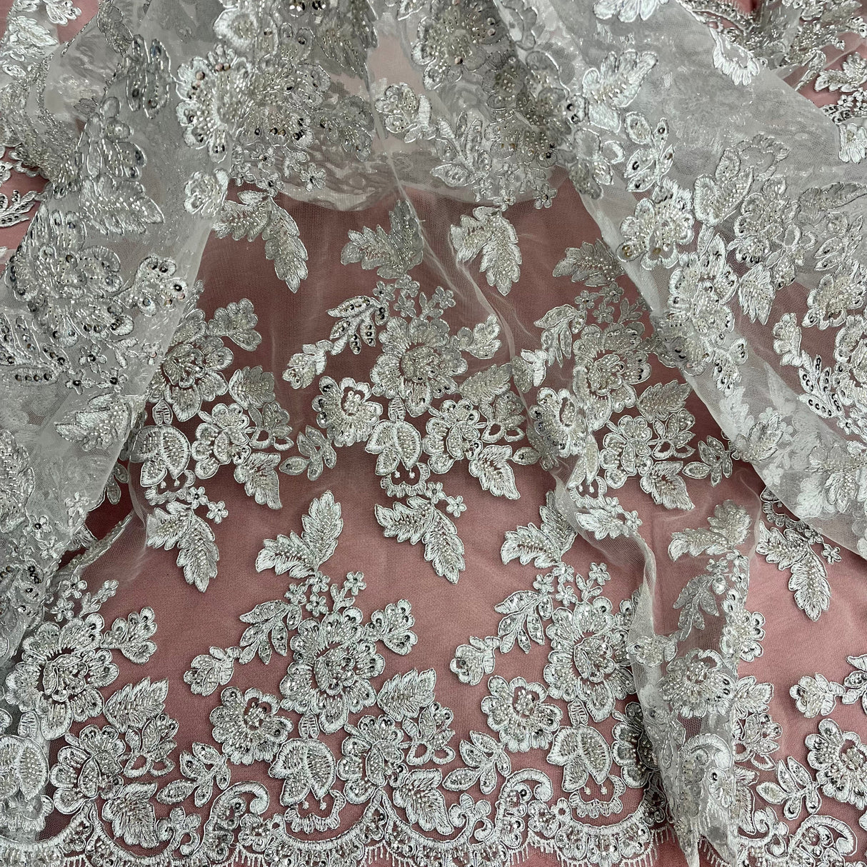 Beaded Corded Bridal Lace Fabric 51" Wide