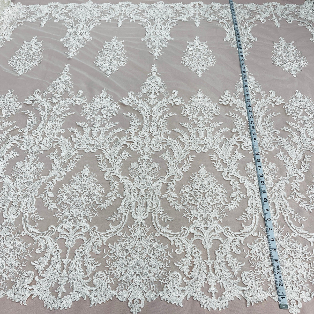 Corded Bridal Lace Polyester Fabric - Embroidered Floral Design, 52" Width (1 Yard)
