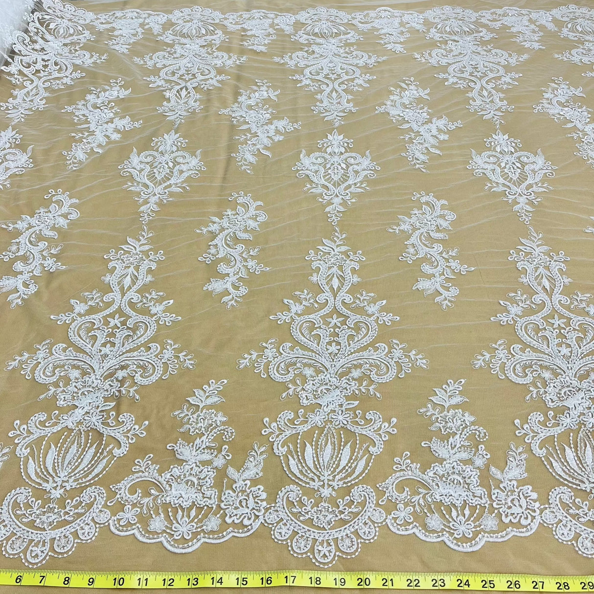 Beaded Lace Fabric on Polyester Net Mesh