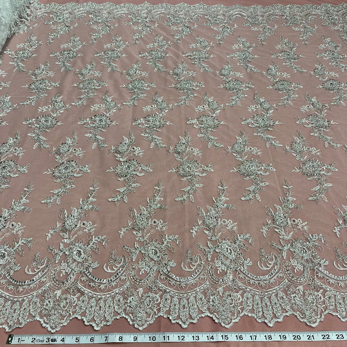 Embroidered Mesh Bridal Lace White