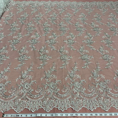 Embroidered Mesh Bridal Lace White