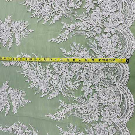 Beaded Corded Bridal Lace Fabric