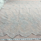 1 Yard Silver Beaded Embroidered Lace Fabric on Polyester Net Mesh for Bridal and Evening Couture – 52"