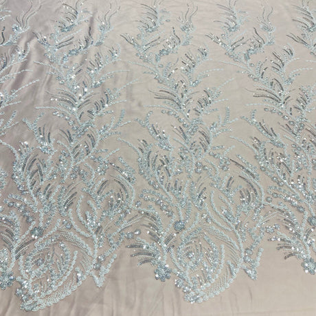 1 Yard Beaded Lace Fabric Embroidered on 100% Polyester Net Mesh – 51" Wide