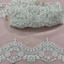 Beaded Corded Lace Trimming 100 Percent Polyester Net Mesh Fabric - Embroidered, 5" Width, 6 Colors (1 Yard)