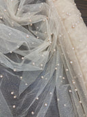 Glitter Mesh Fabric with Scattered Pearls