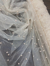 Glitter Mesh Fabric with Scattered Pearls