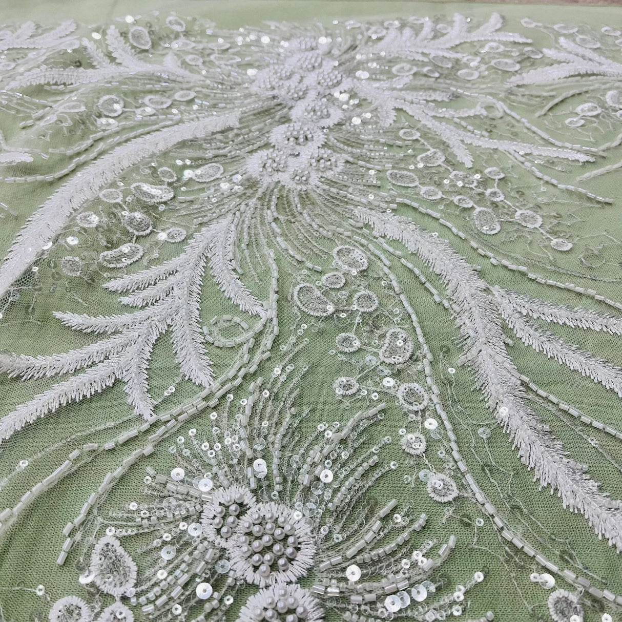 Beaded Embroidered Lace Fabric