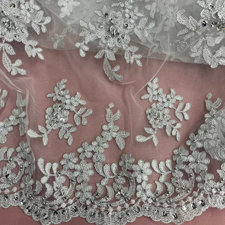 Beaded Corded Floral Lace Fabric