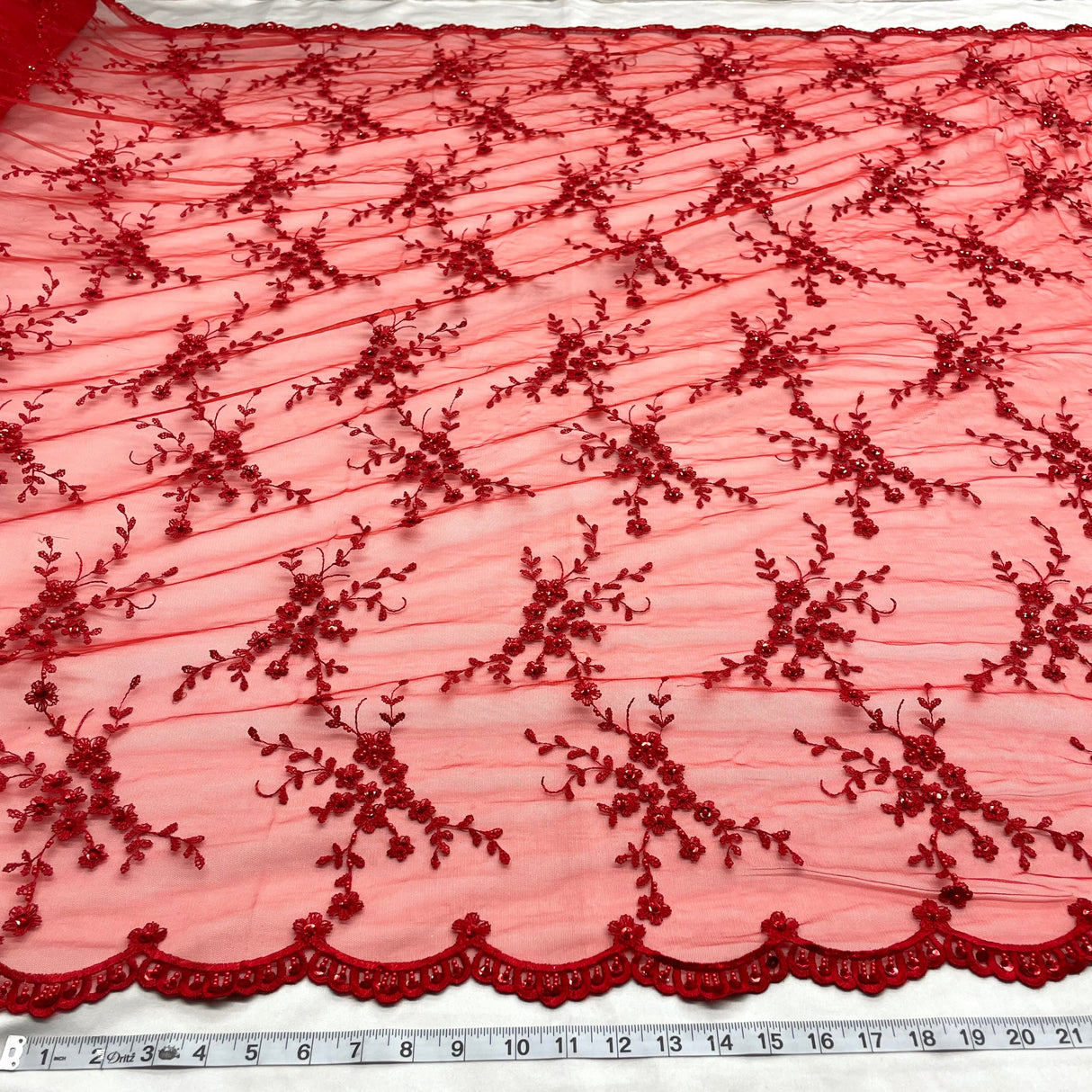 Beaded Lace Fabric on Polyester Net Mesh